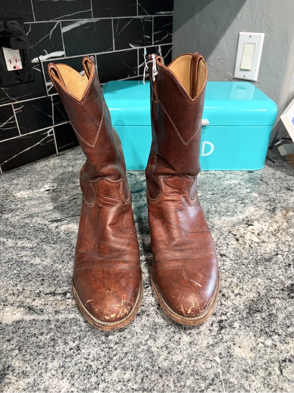 Vintage Justin Boots Brown Leather Western Work Boots